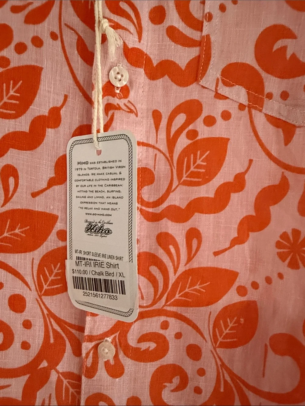 $110 NWT HIHO XL New Linen Men’s Orange Casual Button-Down short sleeve Shirt